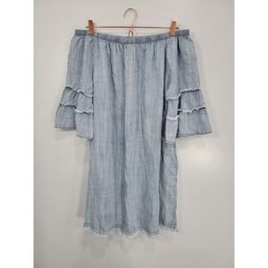 Easel Light Wash Tencel Off the Shoulder Tiered Bell Sleeve Dress ED11517 Large